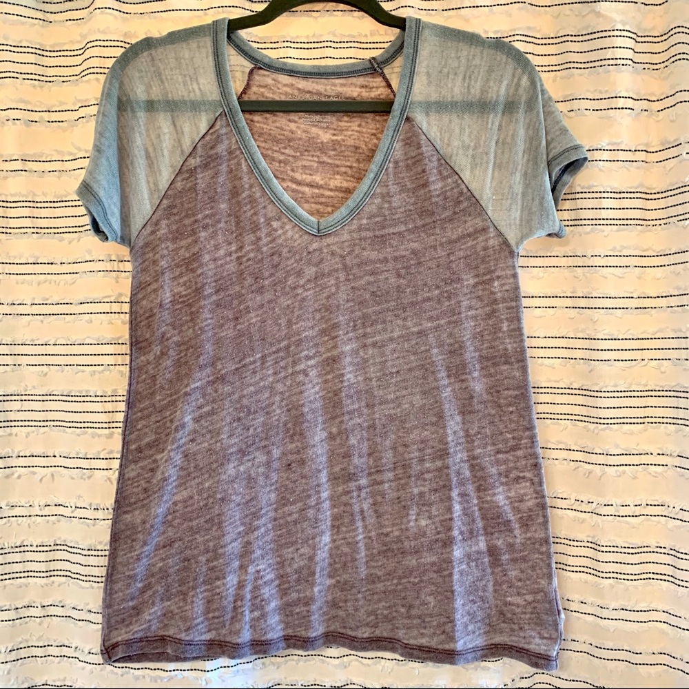 American Eagle Maroon & Grey Short-Sleeved Shirt